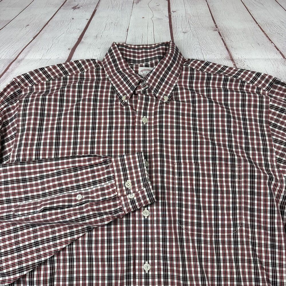 Brooks Brothers Shirt Mens Large Red Plaid Button Down Non-Iron Supima Cotton